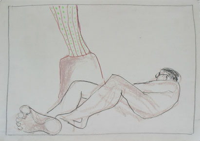 Aktzeichnung 12, Mischtechnik auf Papier, 42 cm x 30 cm, 2001
