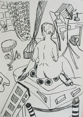 Aktzeichnung 13, Filzstift auf Papier, 42 cm x 59 cm, 2001