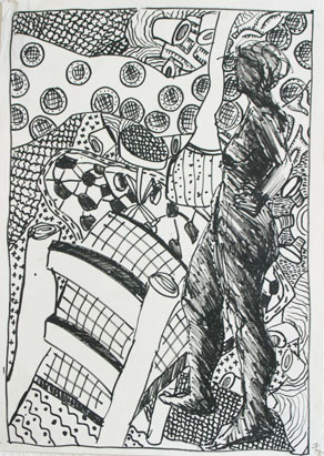 Aktzeichnung 14, Filzstift auf Papier, 42 cm x 59 cm, 2001
