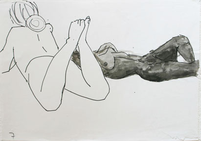 Aktzeichnung 15, Filzstift und Tusche auf Papier, 59 cm x 42 cm, 2001