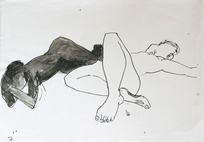 Aktzeichnung 16, Filzstift und Tusche auf Papier, 59 cm x 42 cm, 2001