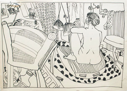 Aktzeichnung 17, Filzstift auf Papier, 59 cm x 42 cm, 2001