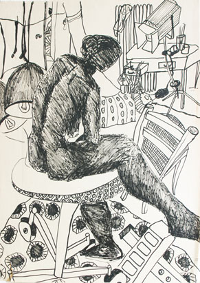 Aktzeichnung 19, Filzstift auf Papier, 42 cm x 59 cm, 2001