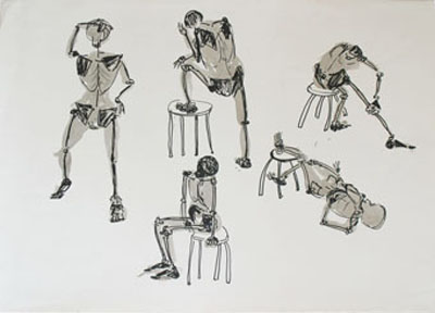 Aktzeichnung 22, Filzstift und Tusche auf Papier, 59 cm x 42 cm, 2001