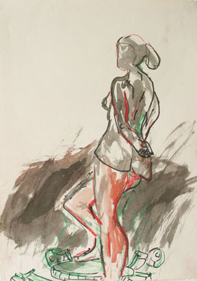 Aktzeichnung 5, Mischtechnik auf Papier, 30 cm x 42 cm, 2001