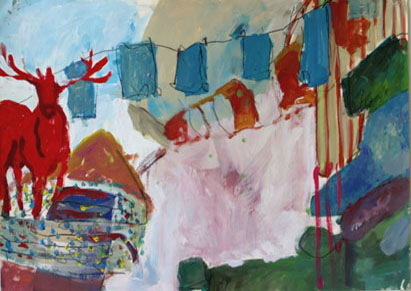 Hirsch 1, Acryl auf Papier, 57 cm x 40 cm, 2002